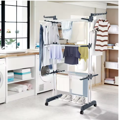 TENDEDERO PLEGABLE DE 3 NIVELES CON RUEDAS