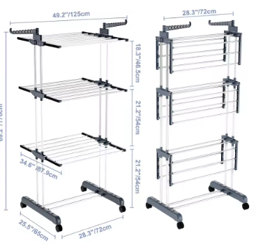 TENDEDERO PLEGABLE DE 3 NIVELES CON RUEDAS