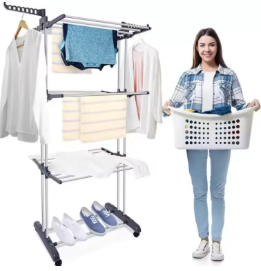 TENDEDERO PLEGABLE DE 3 NIVELES CON RUEDAS